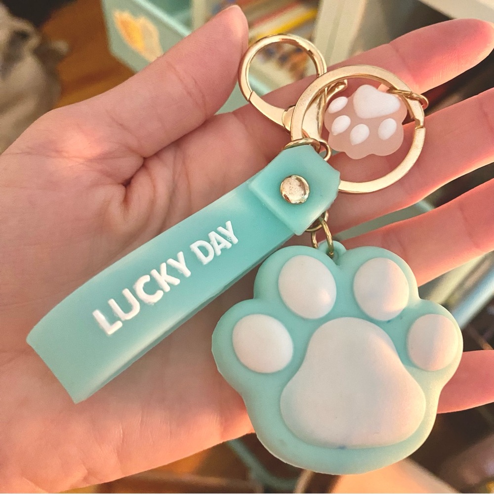 Cute Cat Paw Keychain in blue